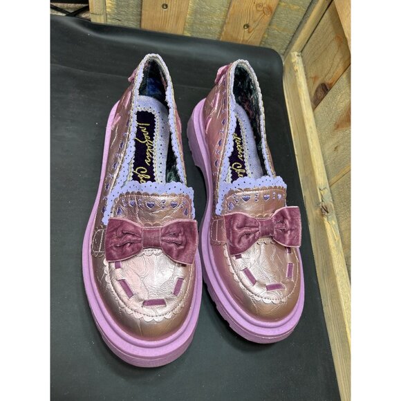 Irregular Choice Metallic Lilac Purple Loafers W/ Bows Scalloped Trim Lace US 11 - Picture 3 of 10